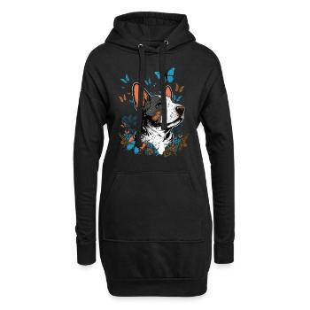 Joyeux bull terrier et papillon - Sweat-shirt à capuche long Femme - noir - Devant
