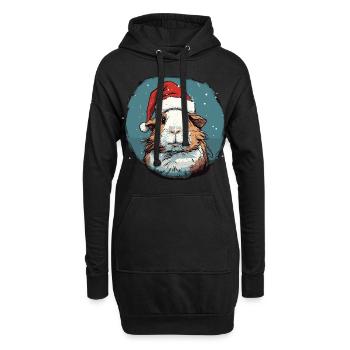 Cochon d’Inde avec chapeau de Père Noël - Sweat-shirt à capuche long Femme - noir - Devant