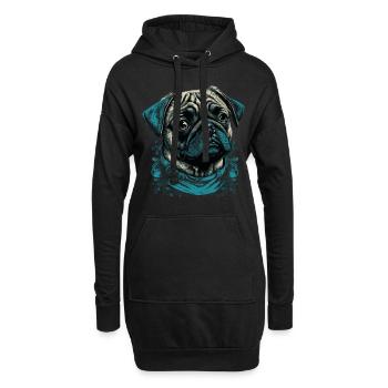 Kleiner Mops Hund - Hoodie-Kleid - Schwarz - Vorne