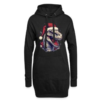 T-Rex mit Weihnachtsmannmütze - Hoodie-Kleid - Schwarz - Vorne