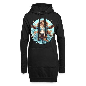 Lustige Kuh mit Sonnenbrille - Hoodie-Kleid - Schwarz - Vorne