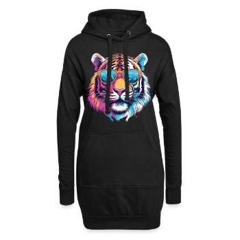 Tiger mit Sonnenbrille - Hoodie-Kleid - Schwarz - Vorne