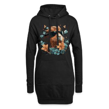 Cochons d’Inde et fleurs - Sweat-shirt à capuche long Femme - noir - Devant