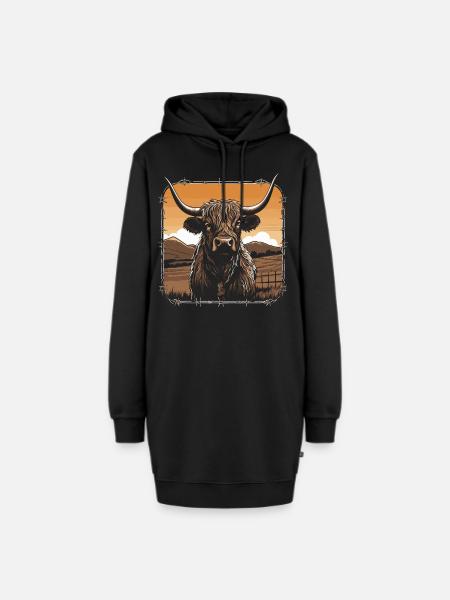 Schottisches Hochlandrind - Hoodie-Kleid - Schwarz