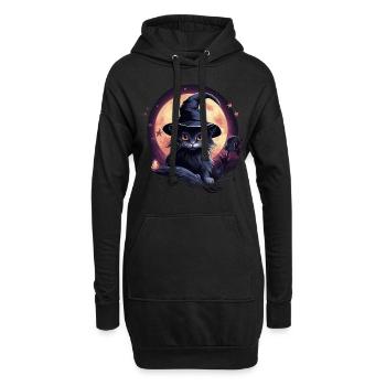 Chat noir avec chapeau de sorcière - Sweat-shirt à capuche long Femme - noir - Devant