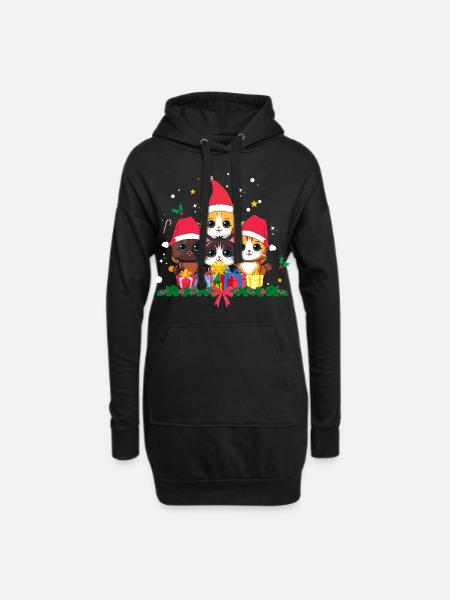 Lustige Weihnachtskatzen - Hoodie-Kleid - Schwarz