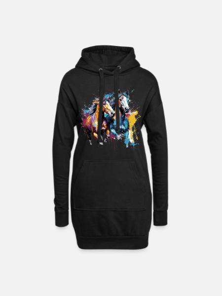 Pferd, Pferde - Hoodie-Kleid - Schwarz