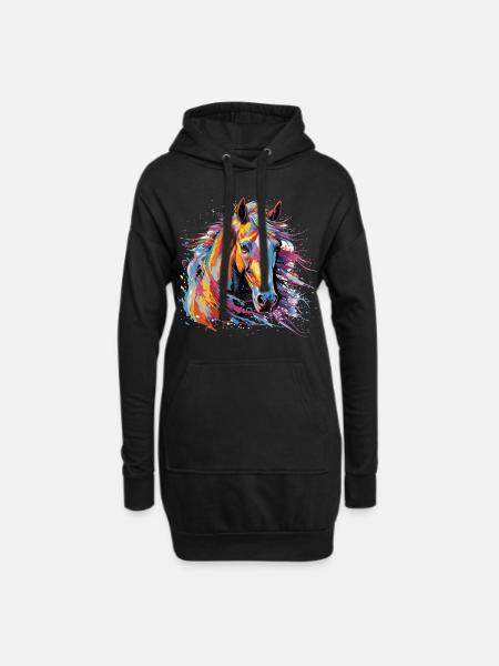 Pferd, Pferd - Hoodie-Kleid - Schwarz