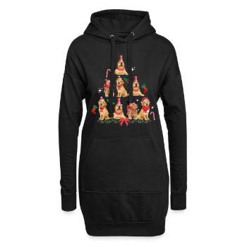 Hunde-Weihnachten. Hund Weihnachtsbaum - Hoodie-Kleid - Schwarz - Vorne