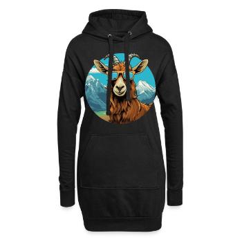 Eine Ziege mit Sonnenbrille in den Bergen - Hoodie-Kleid - Schwarz - Vorne
