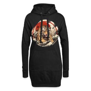 Asiatisch Tiger Anime Japanisch Meer Wellen - Hoodie-Kleid - Schwarz - Vorne