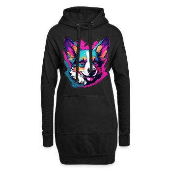 Corgi gallois - Sweat-shirt à capuche long Femme - noir - Devant