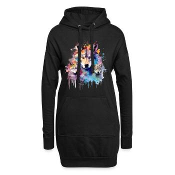 Wolfsfamilie, grauer Wolf, Jungtier - Hoodie-Kleid - Schwarz - Vorne