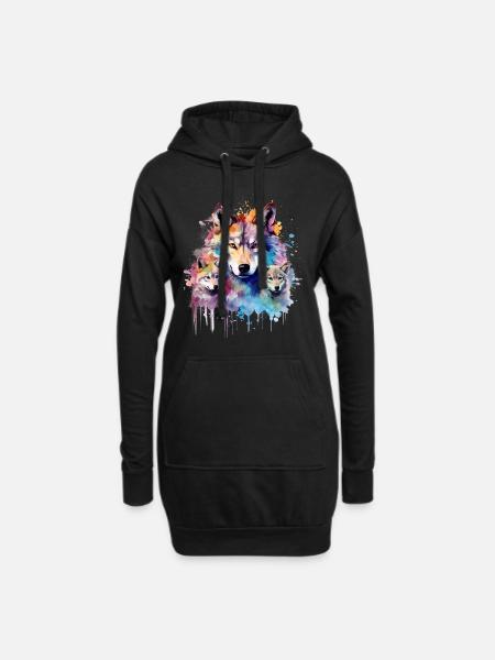 Wolfsfamilie, grauer Wolf, Jungtier - Hoodie-Kleid - Schwarz