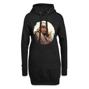 Süßer niedlicher Berg Bär mit Outdoor Jacke - Hoodie-Kleid - Schwarz - Vorne