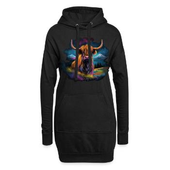 Bovins écossais des Highlands - Sweat-shirt à capuche long Femme - noir - Devant
