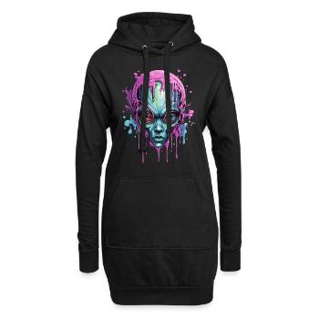 Bunter Alienschädel - Hoodie-Kleid - Schwarz - Vorne