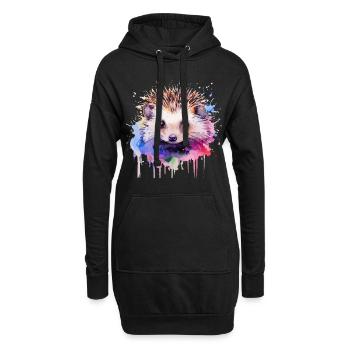 Igel, niedlicher Igel - Hoodie-Kleid - Schwarz - Vorne
