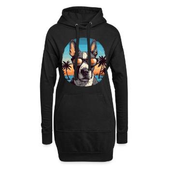 Bull terrier joyeux dans l’ambiance des vacances - Sweat-shirt à capuche long Femme - noir - Devant