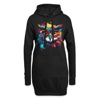 Lustige Eule mit Brille - Hoodie-Kleid - Schwarz - Vorne