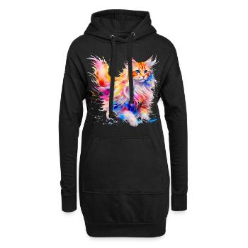 Langhaarige Katze, Maine Coon in Farben - Hoodie-Kleid - Schwarz - Vorne