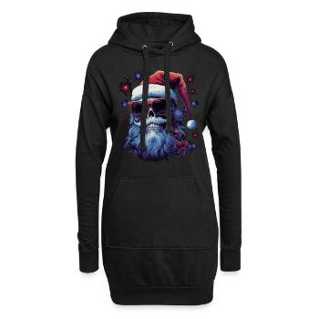 Schädel mit Weihnachtsmütze - Hoodie-Kleid - Schwarz - Vorne