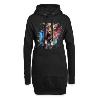 chèvre, cabris qui saute - Sweat-shirt à capuche long Femme - noir - Devant