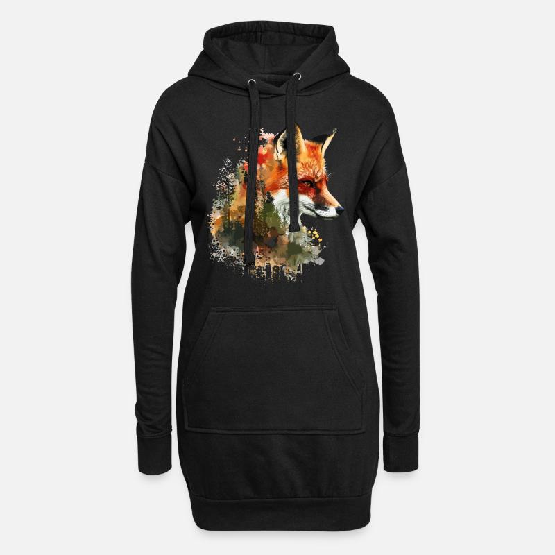 Fuchs im Wald Aquarell, Fuchs - Hoodie-Kleid - Schwarz
