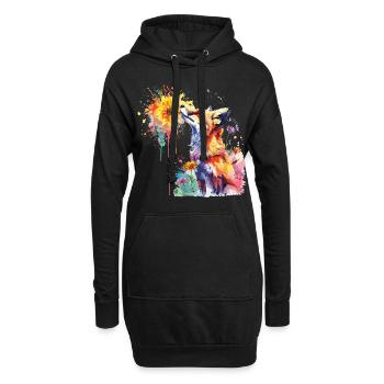 Fuchs mit Aquarellblume, Fuchs - Hoodie-Kleid - Schwarz - Vorne