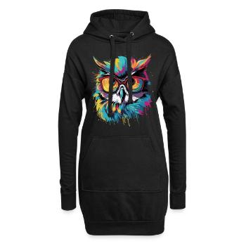 Lustige Eule mit Brille - Hoodie-Kleid - Schwarz - Vorne