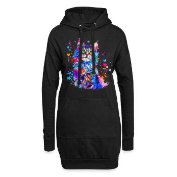 Niedliche Katze mit Herzen - Hoodie-Kleid - Schwarz - Vorne