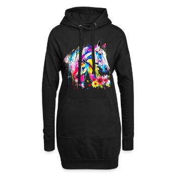 Pferd mit seinem Fohlen - Hoodie-Kleid - Schwarz - Vorne