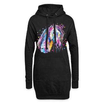 Pferd mit Herz - Hoodie-Kleid - Schwarz - Vorne