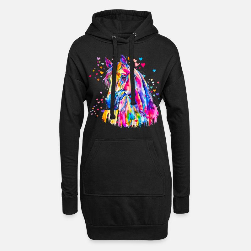Buntes Pferd - Hoodie-Kleid - Schwarz