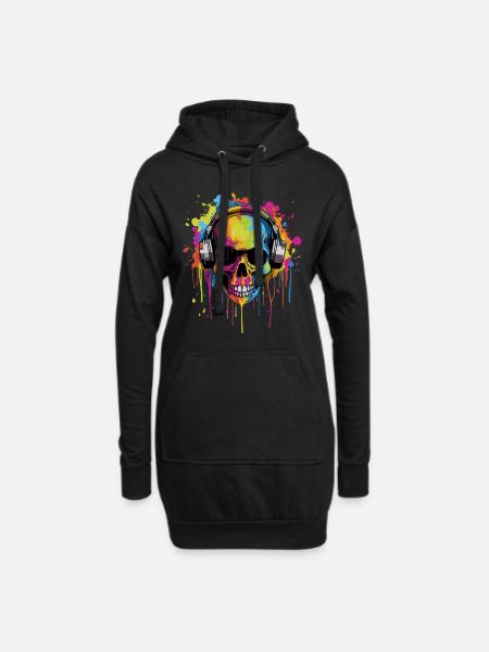 Zombie Skull Disc Jockey - Sweat-shirt à capuche long Femme - noir