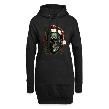 Schädel mit Weihnachtsmütze - Hoodie-Kleid - Schwarz - Vorne