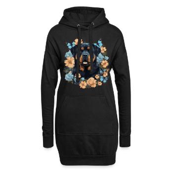 Chien rottweiler avec des fleurs - Sweat-shirt à capuche long Femme - noir - Devant