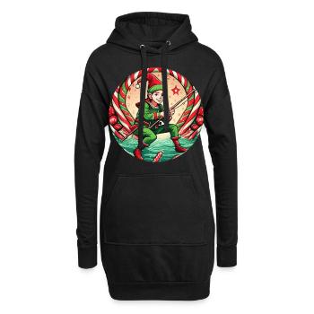 Pêche aux elfes de Noël - Sweat-shirt à capuche long Femme - noir - Devant