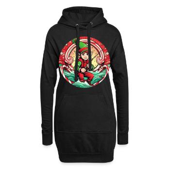 Pêche aux elfes de Noël - Sweat-shirt à capuche long Femme - noir - Devant