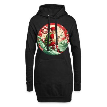 Pêche aux elfes de Noël - Sweat-shirt à capuche long Femme - noir - Devant
