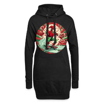 Weihnachtself Skateboarding - Hoodie-Kleid - Schwarz - Vorne