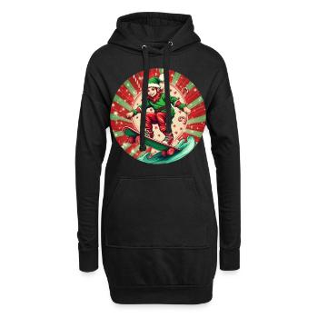 Weihnachtself Skateboarding - Hoodie-Kleid - Schwarz - Vorne