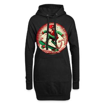 Weihnachtself Skateboarding - Hoodie-Kleid - Schwarz - Vorne