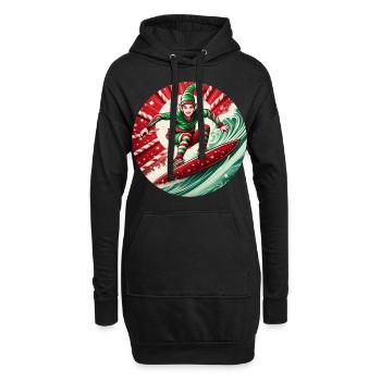 Weihnachtself Beim Surfen - Hoodie-Kleid - Schwarz - Vorne