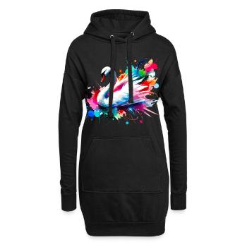 Eleganter bunter Aquarellschwan - Hoodie-Kleid - Schwarz - Vorne