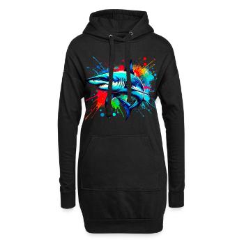 Hai in bunter Aquarellmalerei - Hoodie-Kleid - Schwarz - Vorne