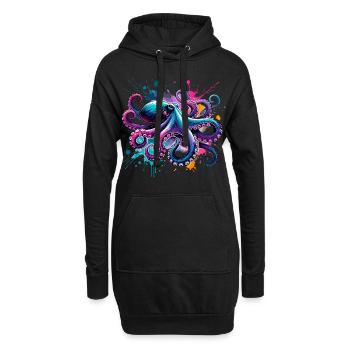 Bunter Aquarell-Oktopus - Hoodie-Kleid - Schwarz - Vorne