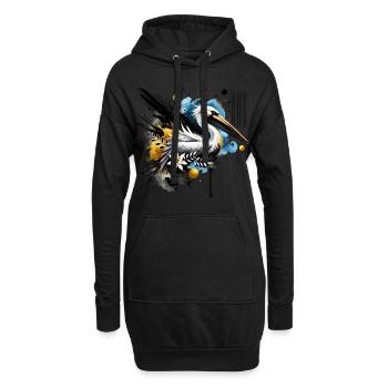 Buntes Aquarell Pelikan - Hoodie-Kleid - Schwarz - Vorne