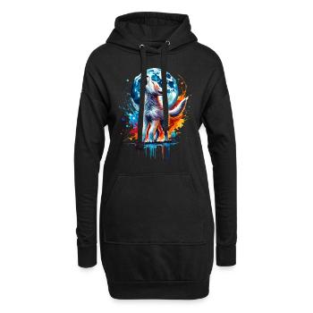 Kleiner bunter Aquarellwolf - Hoodie-Kleid - Schwarz - Vorne