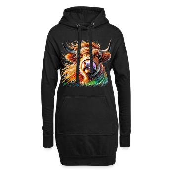 Buntes Aquarell Hochlandkuh - Hoodie-Kleid - Schwarz - Vorne